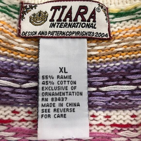 Tiara International Striped Cardigan Sweater Zip Front Women XL Tassel Pull READ - Picture 6 of 16